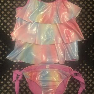 JUSTICE tankini bikini rainbow 🌈shimmer swim suit